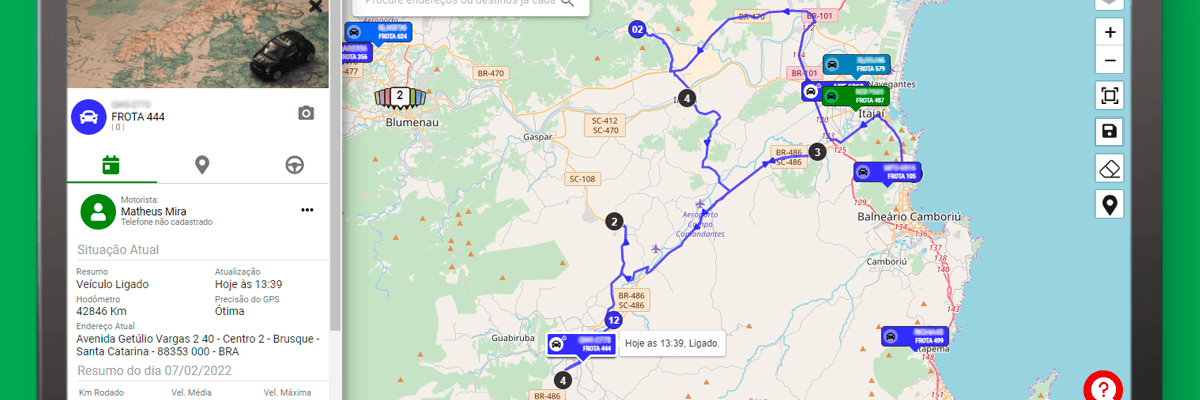 tela do rastreamento veicular rotaexata