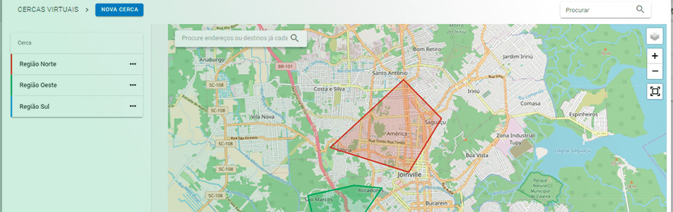 Tela do sistema na criação das cercas virtuais - Melhor roteirizador