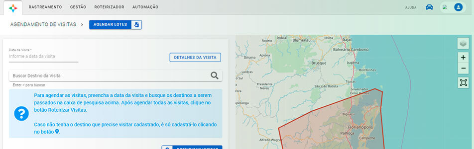 Tela de agendamento de visitas - Novidades do sistema RotaExata