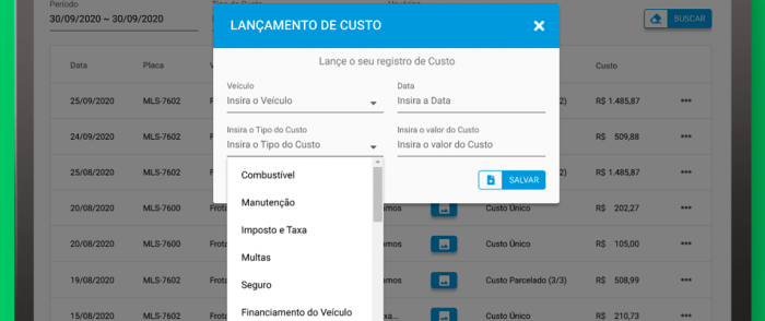 lançamento de custos no gestão de frotas rotaexata