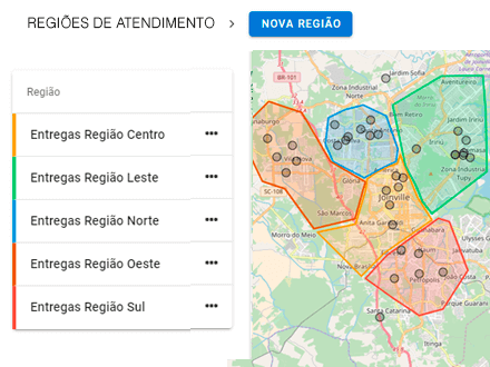 regiões de atendimento roteirização