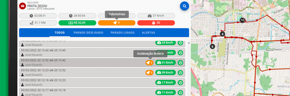 Captação de más condutas no sistema de rastreamento veicular RotaExata