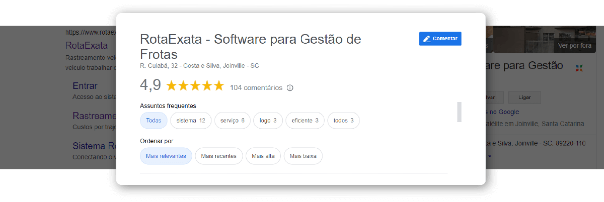 Avaliação RotaExata no Google