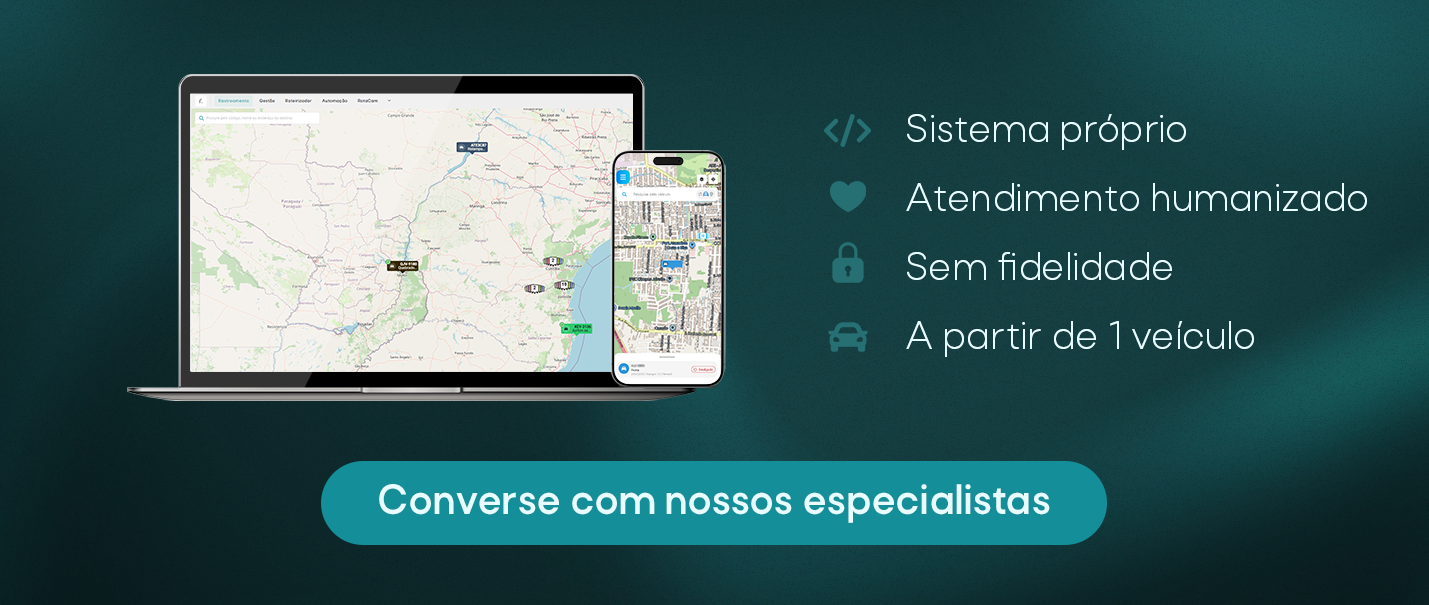 Plataforma de rastreamento veicular da RotaExata em notebook e celular. Sistema próprio, atendimento humanizado, sem fidelidade e a partir de 1 veículo. Converse com nossos especialistas.